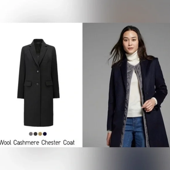 Uniqlo Women’s Navy Wool Cashmere Chesterfield Coat - Picture 8 of 9